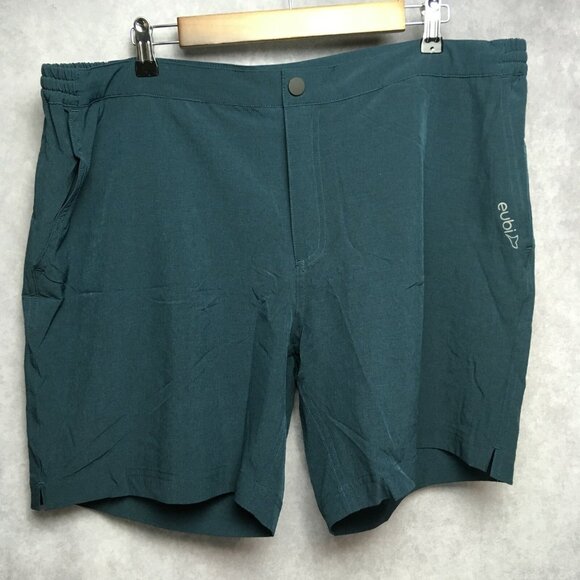 Eubi Mens Shorts size XXL Fitness Active Poly Stretch Pockets Stretch Blue Green - Picture 2 of 12